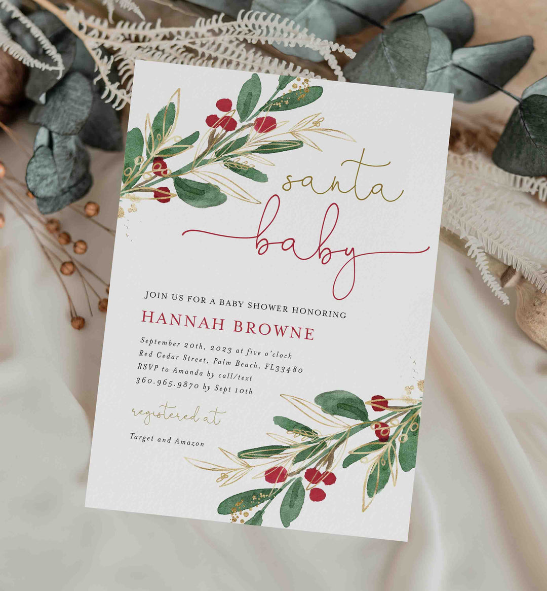Winter Berry Baby Shower Invitation Printable