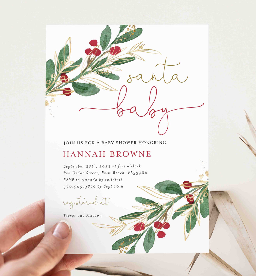 Winter Berry Baby Shower Invitation Printable