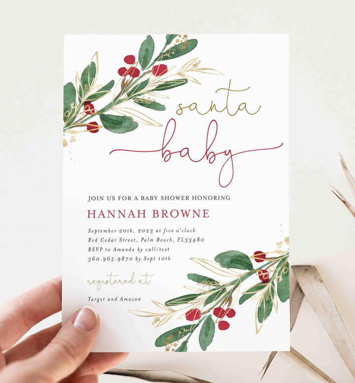 Winter Berry Baby Shower Invitation Printable