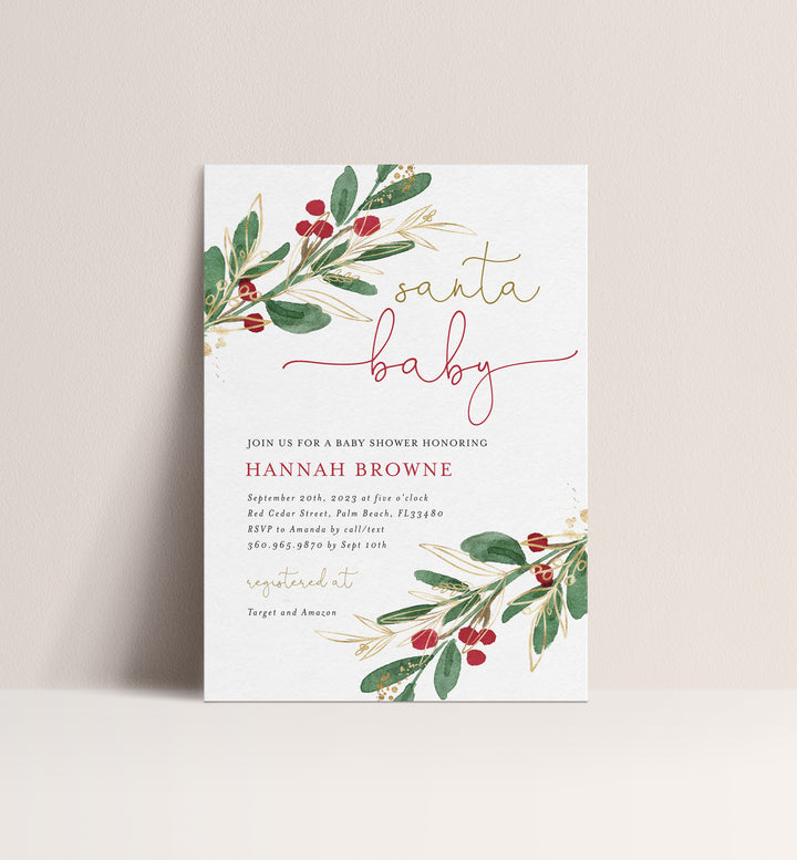 Winter Berry Baby Shower Invitation Printable