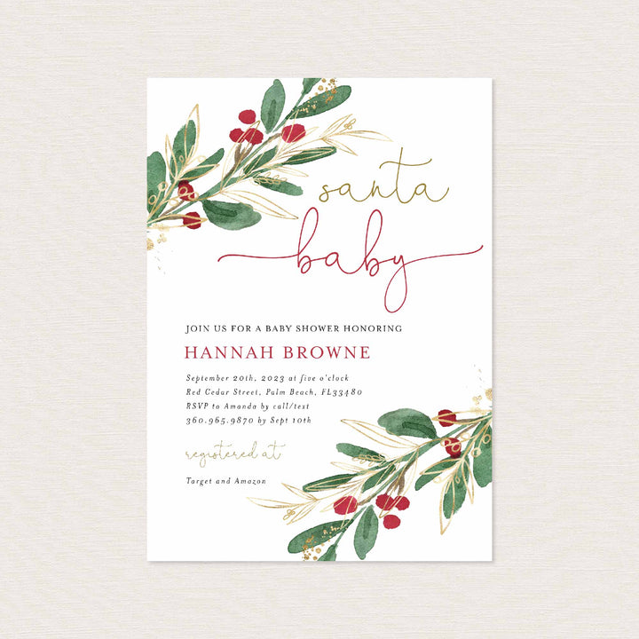 Winter Berry Baby Shower Invitation Printable