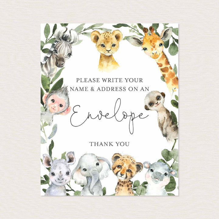 Little Safari Baby Shower Address An Envelope Sign Printable