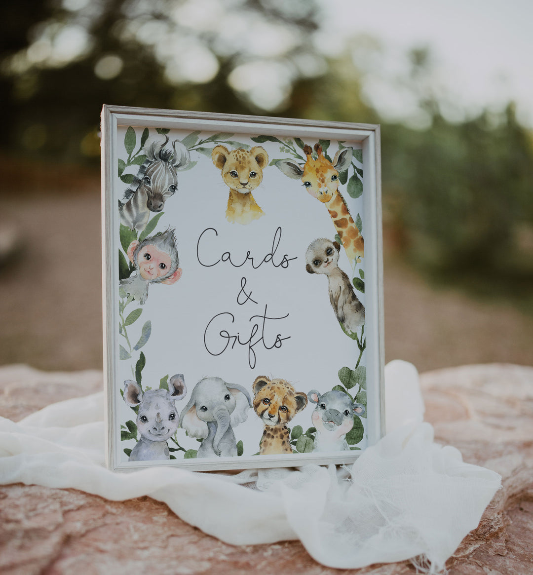 Little Safari Baby Shower Cards and Gifts Sign Printable