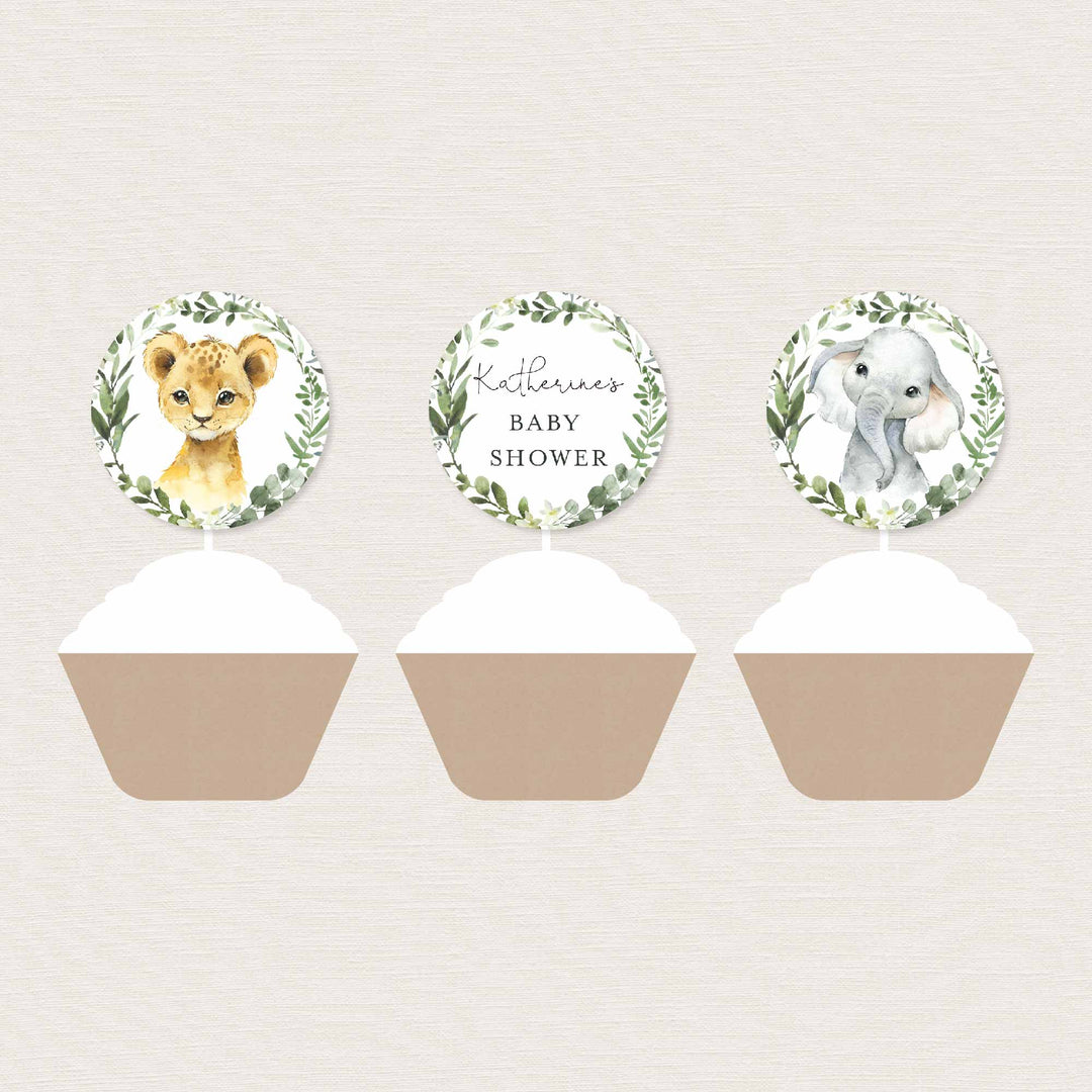 Little Safari Baby Shower Cupcake Toppers and Cupcake Wrappers Printable