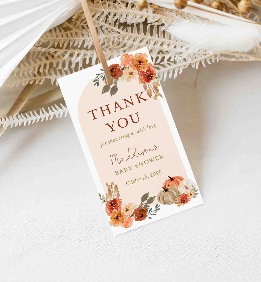 Floral Pumpkin Baby Shower Favour Tag Printable
