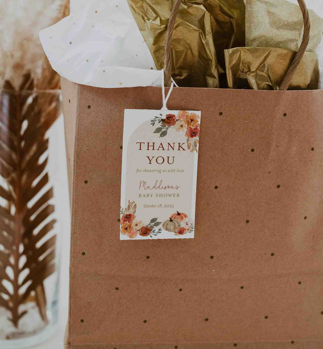 Floral Pumpkin Baby Shower Favour Tag Printable