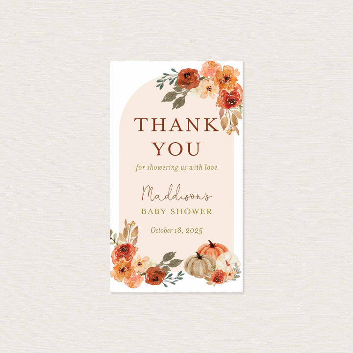 Floral Pumpkin Baby Shower Favour Tag Printable