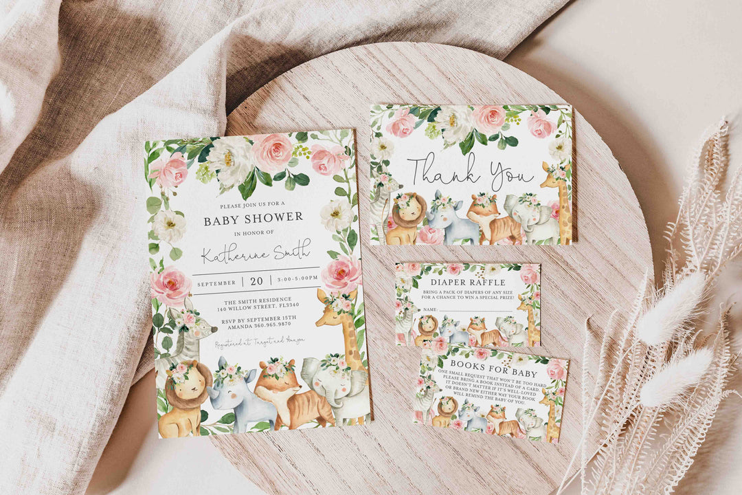Safari Animals Blush Baby Shower Suite Printable