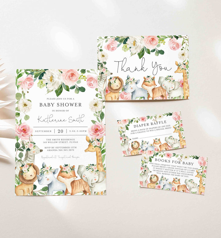 Safari Animals Blush Baby Shower Suite Printable
