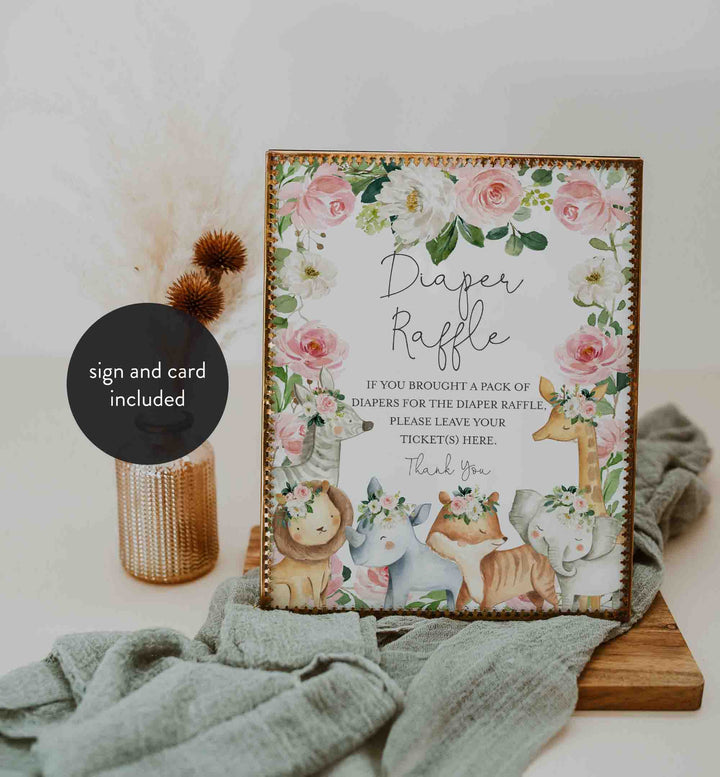 Safari Animals Blush Baby Shower Diaper Raffle Printable