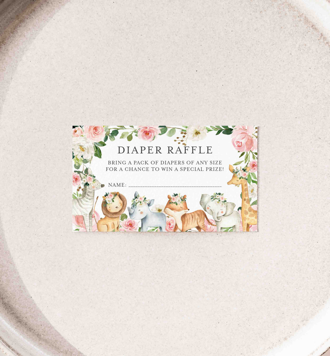 Safari Animals Blush Baby Shower Diaper Raffle Printable