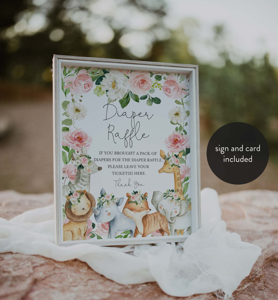 Safari Animals Blush Baby Shower Diaper Raffle Printable