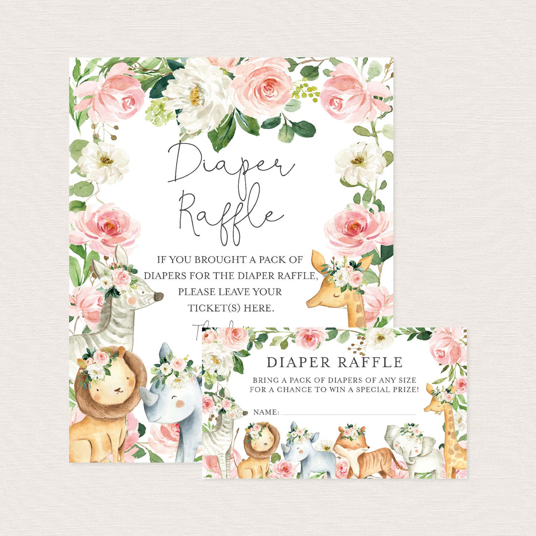 Safari Animals Blush Baby Shower Diaper Raffle Printable
