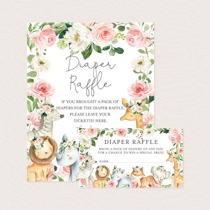 Safari Animals Blush Baby Shower Diaper Raffle Printable
