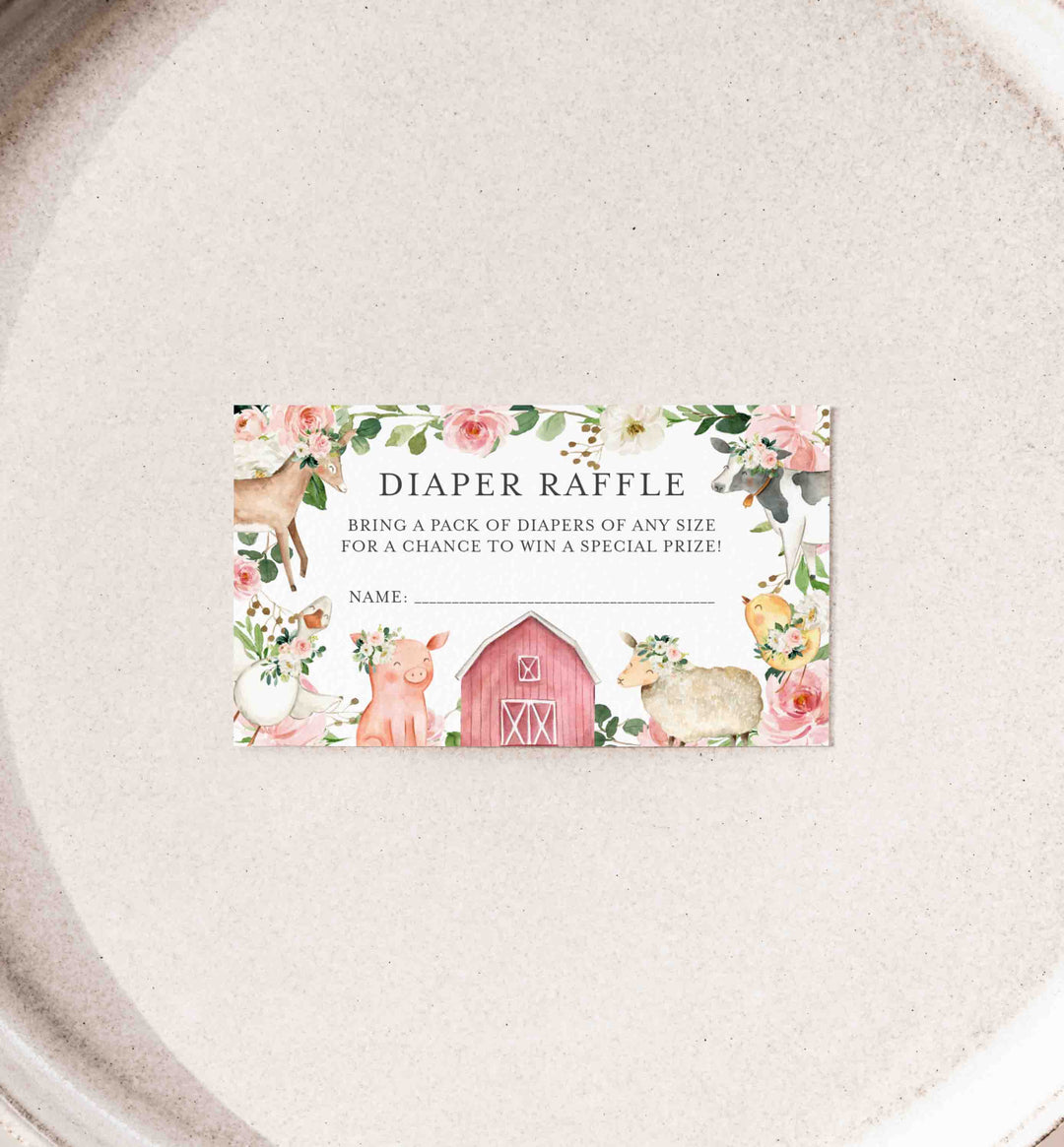 On The Farm Blush Baby Shower Diaper Raffle Printable