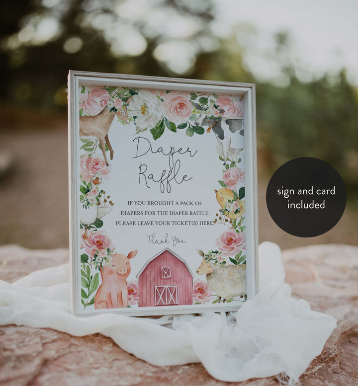 On The Farm Blush Baby Shower Diaper Raffle Printable