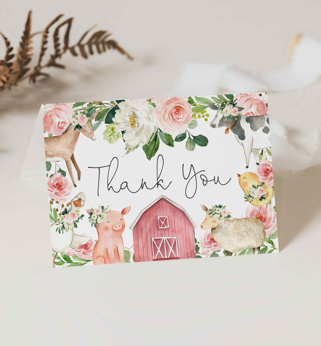 On The Farm Blush Baby Shower Thank You Card Printable
