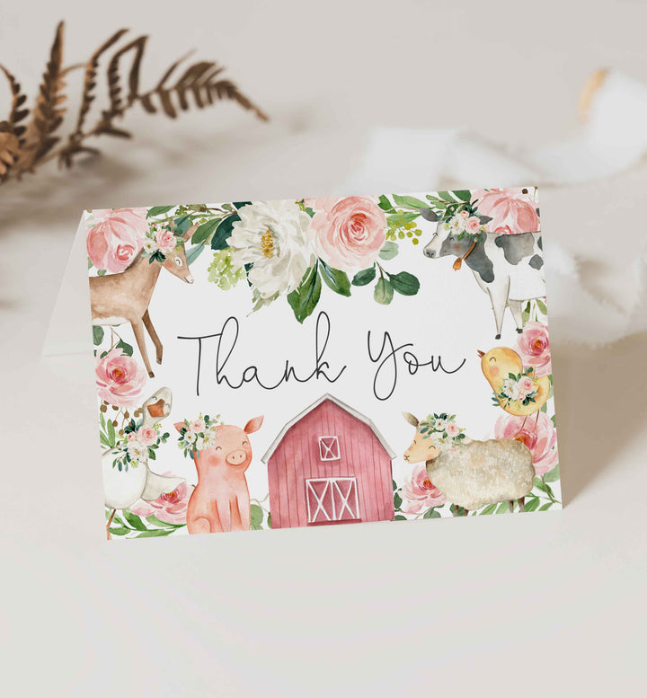 On The Farm Blush Baby Shower Thank You Card Printable