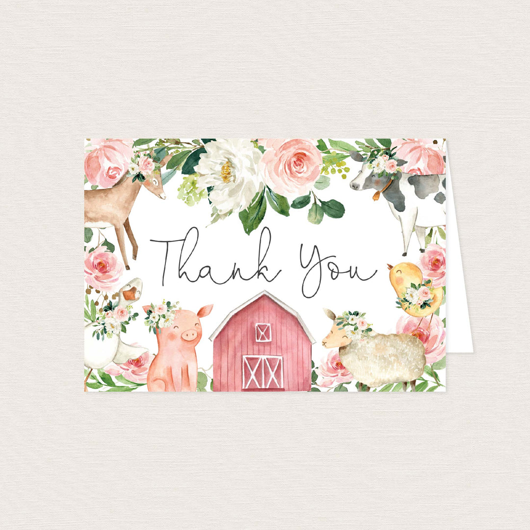 On The Farm Blush Baby Shower Thank You Card Printable