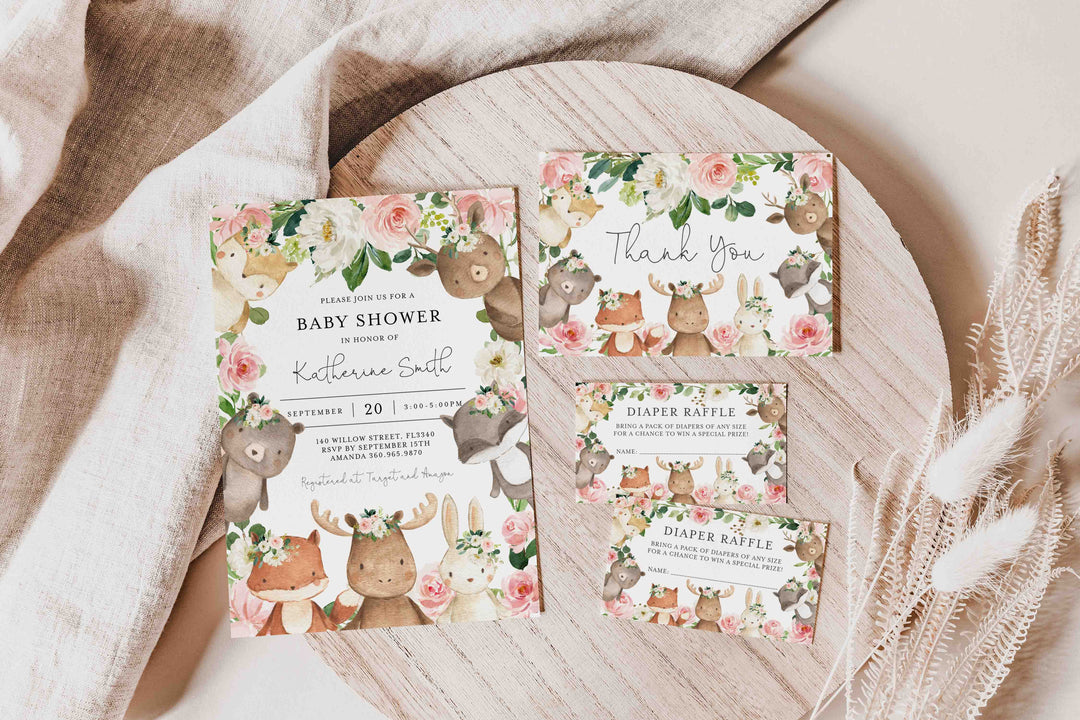 Woodland Friends Blush Baby Shower Suite Printable