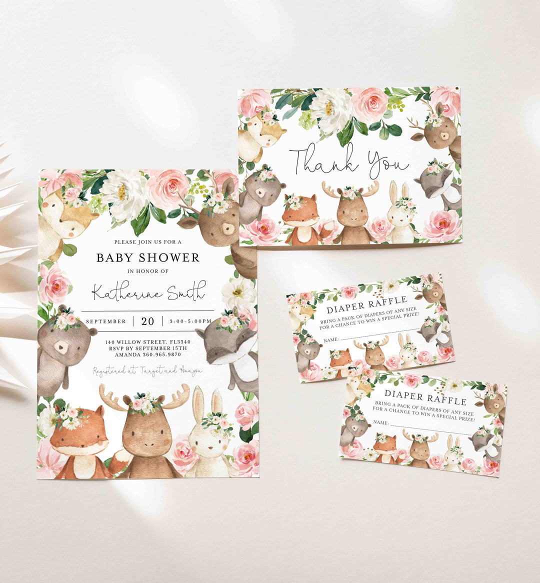 Woodland Friends Blush Baby Shower Suite Printable