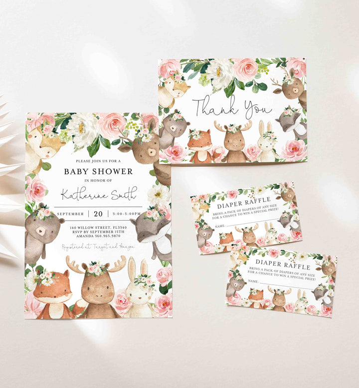 Woodland Friends Blush Baby Shower Suite Printable