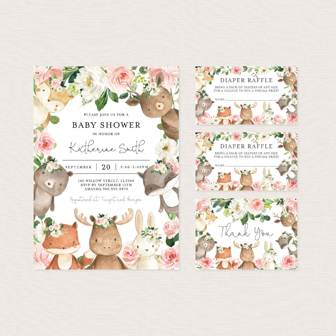 Woodland Friends Blush Baby Shower Suite Printable