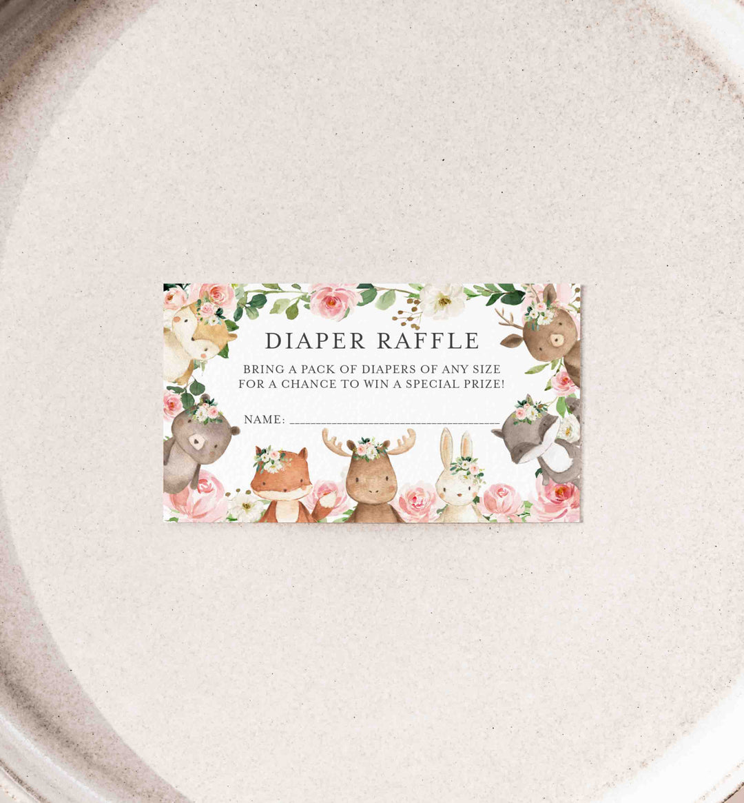 Woodland Friends Blush Baby Shower Diaper Raffle Printable