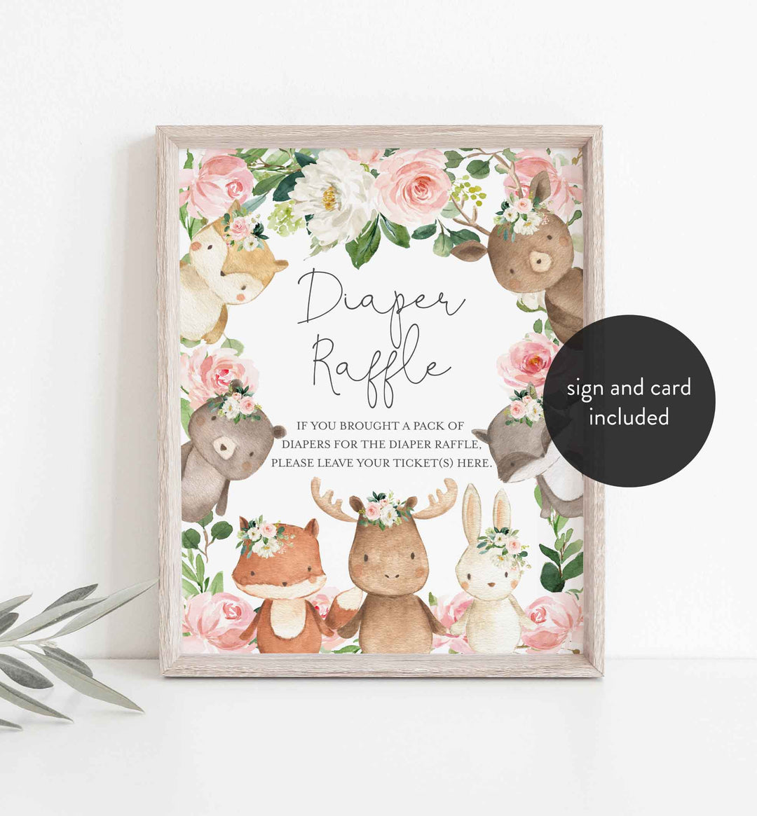 Woodland Friends Blush Baby Shower Diaper Raffle Printable