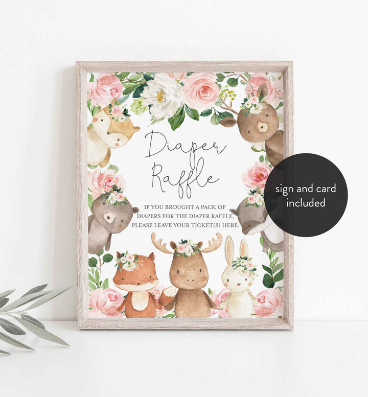 Woodland Friends Blush Baby Shower Diaper Raffle Printable