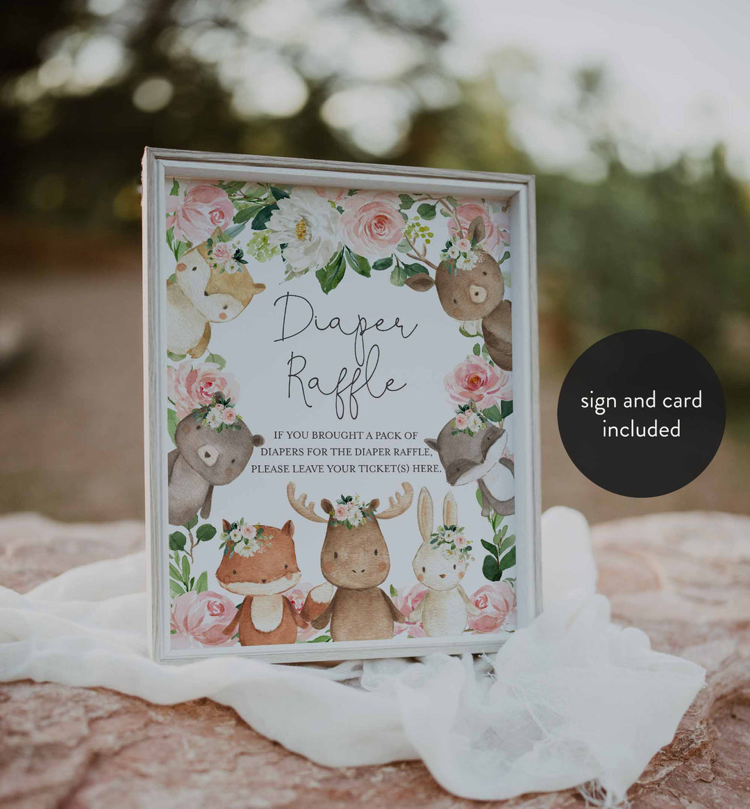 Woodland Friends Blush Baby Shower Diaper Raffle Printable