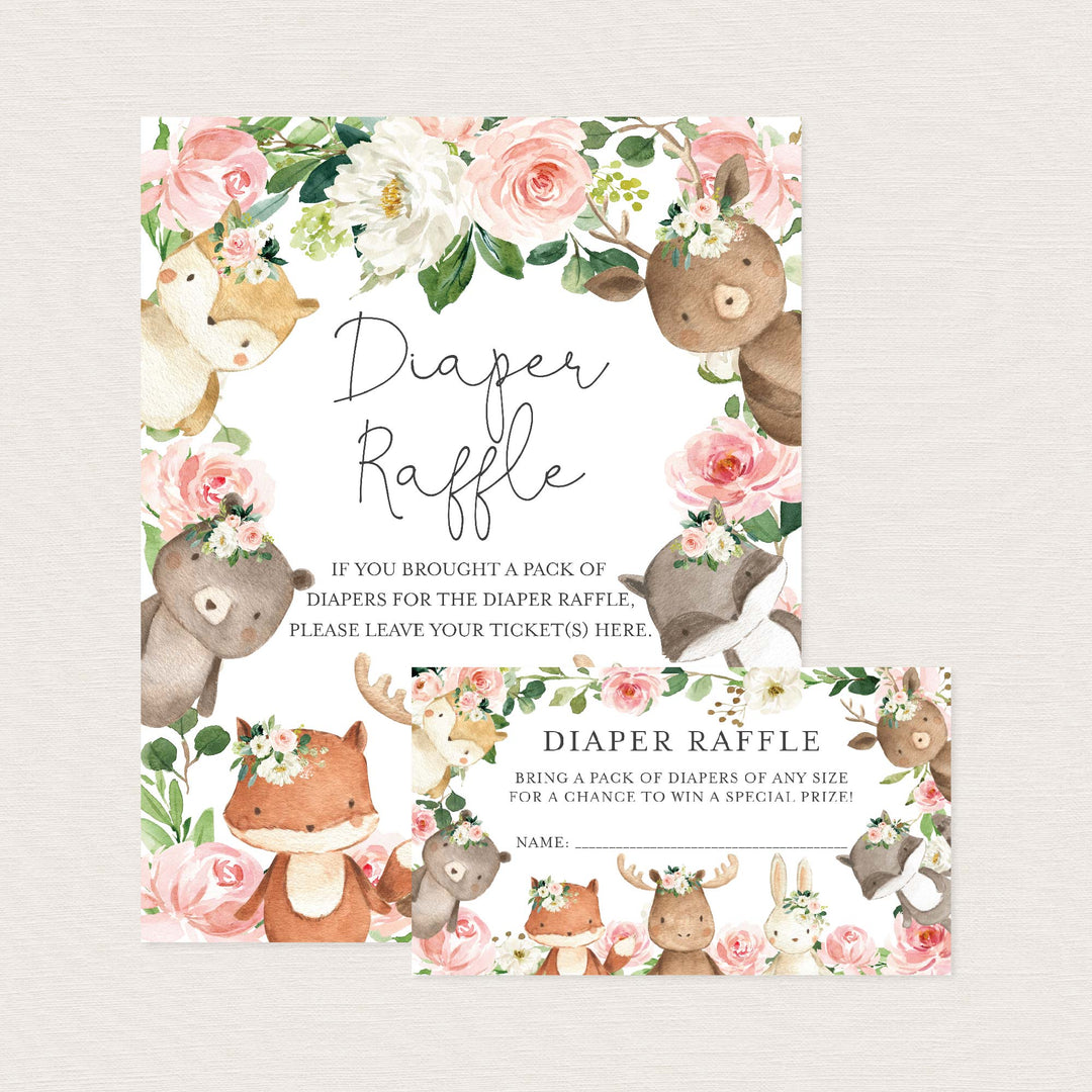 Woodland Friends Blush Baby Shower Diaper Raffle Printable