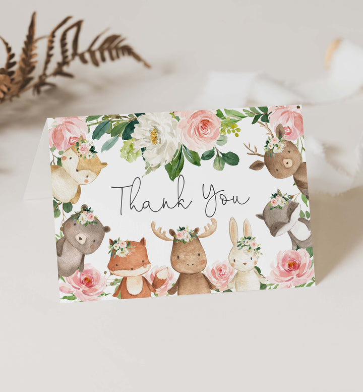 Woodland Friends Blush Baby Shower Thank You Card Printable