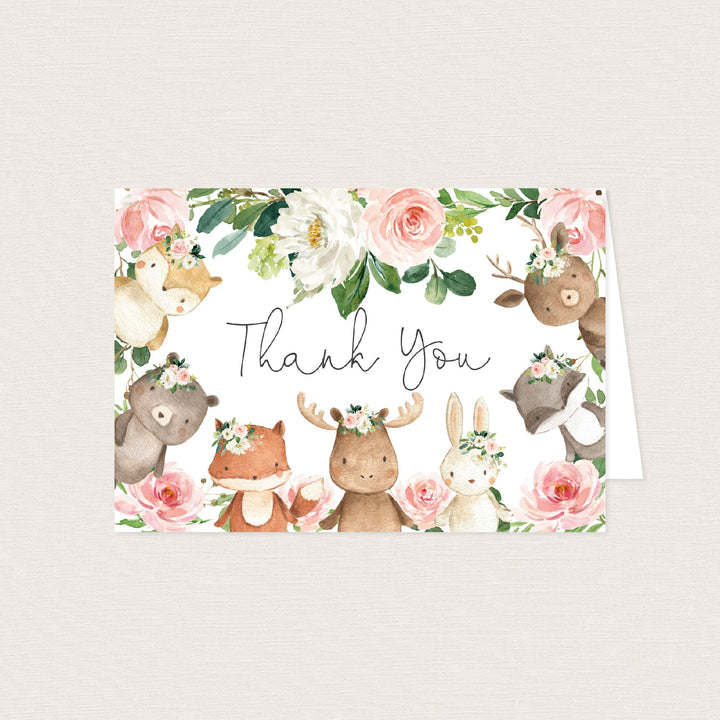 Woodland Friends Blush Baby Shower Thank You Card Printable