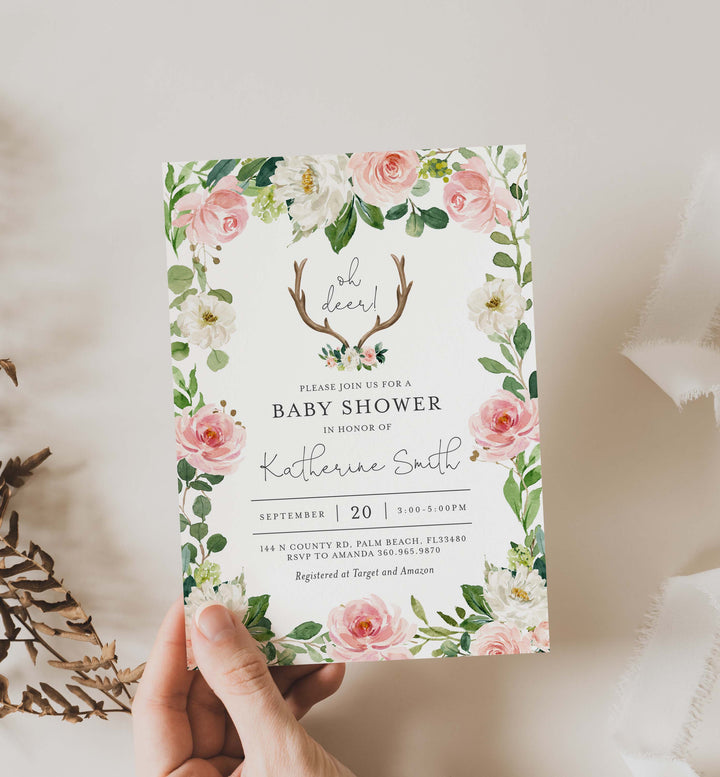 Antler Blush Baby Shower Invitation Printable