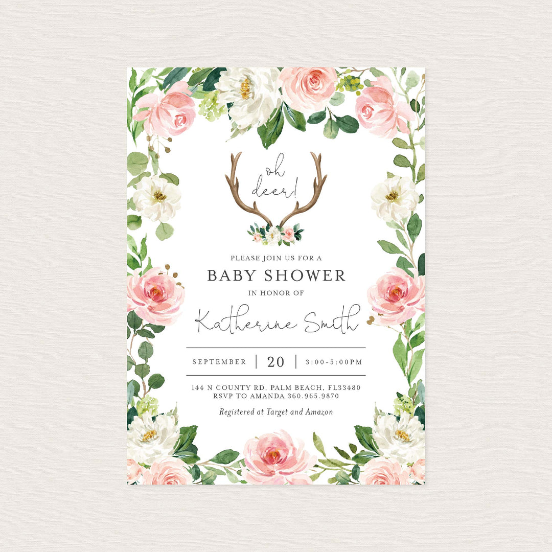 Antler Blush Baby Shower Invitation Printable