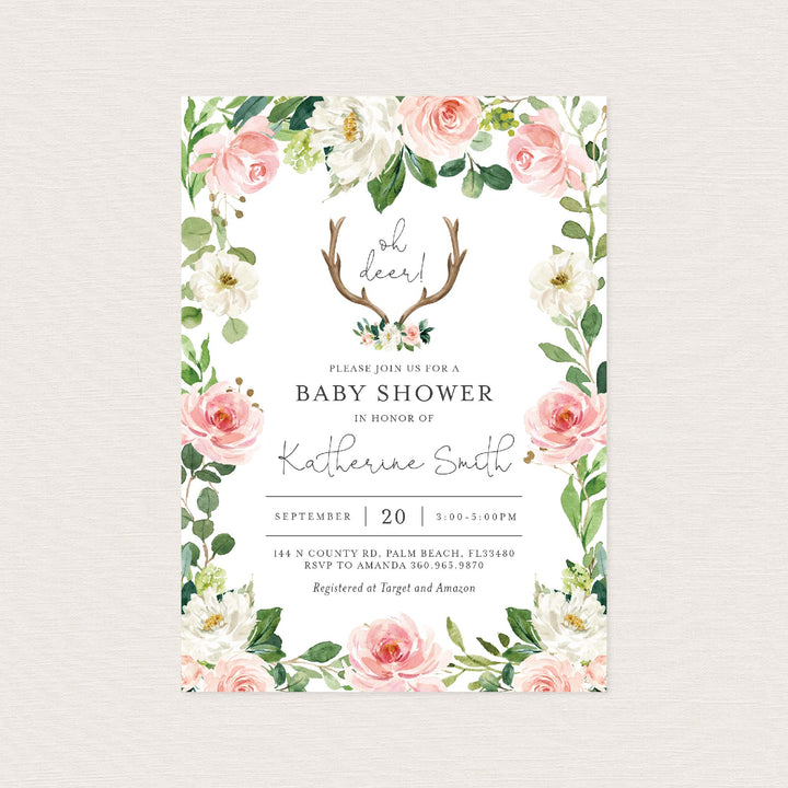 Antler Blush Baby Shower Invitation Printable