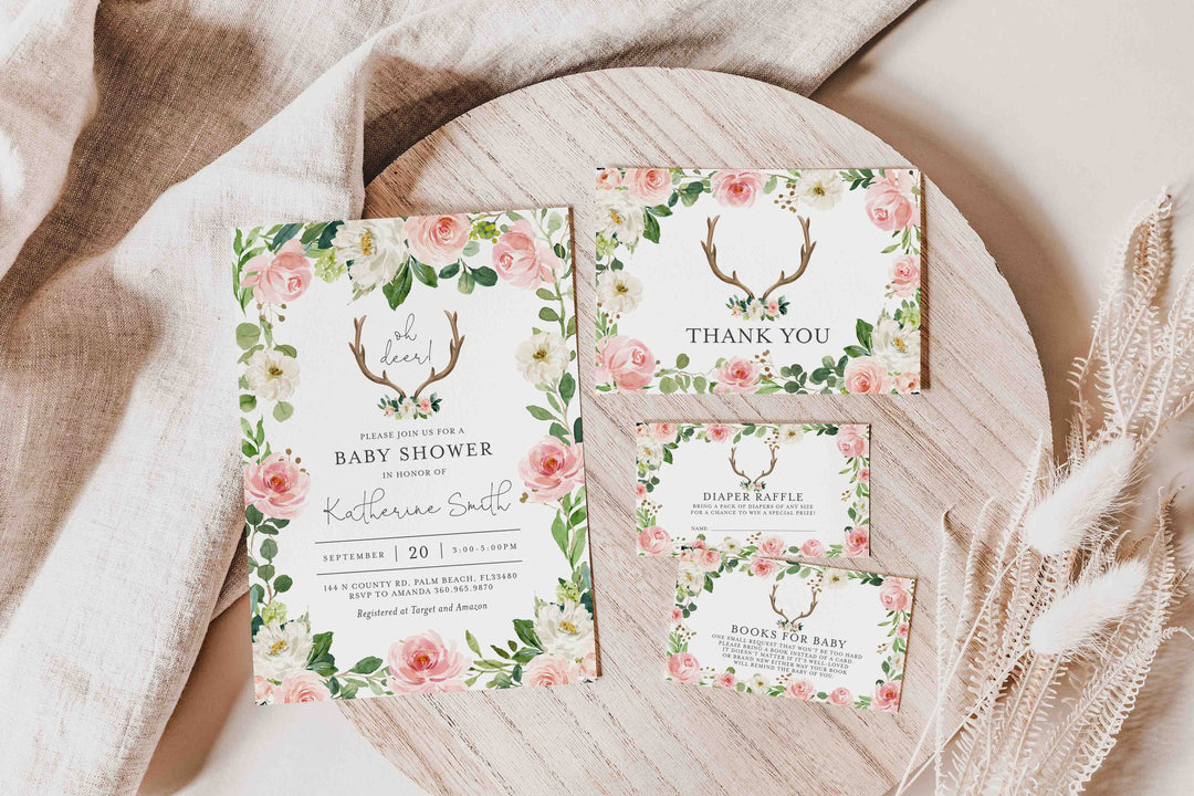 Antler Blush Baby Shower Suite Printable
