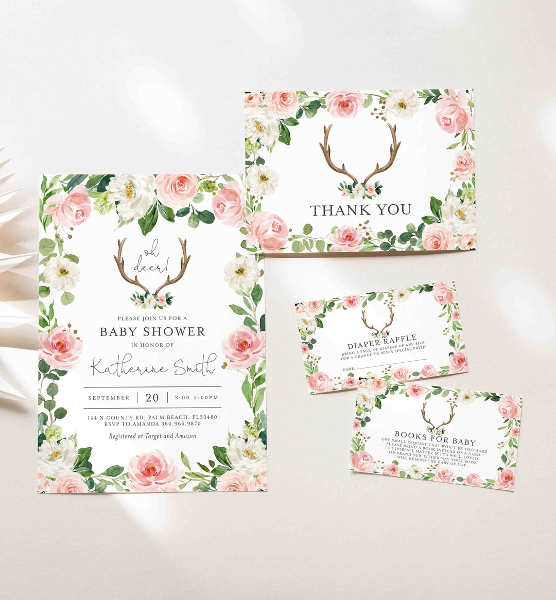 Antler Blush Baby Shower Suite Printable