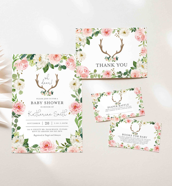 Antler Blush Baby Shower Suite Printable