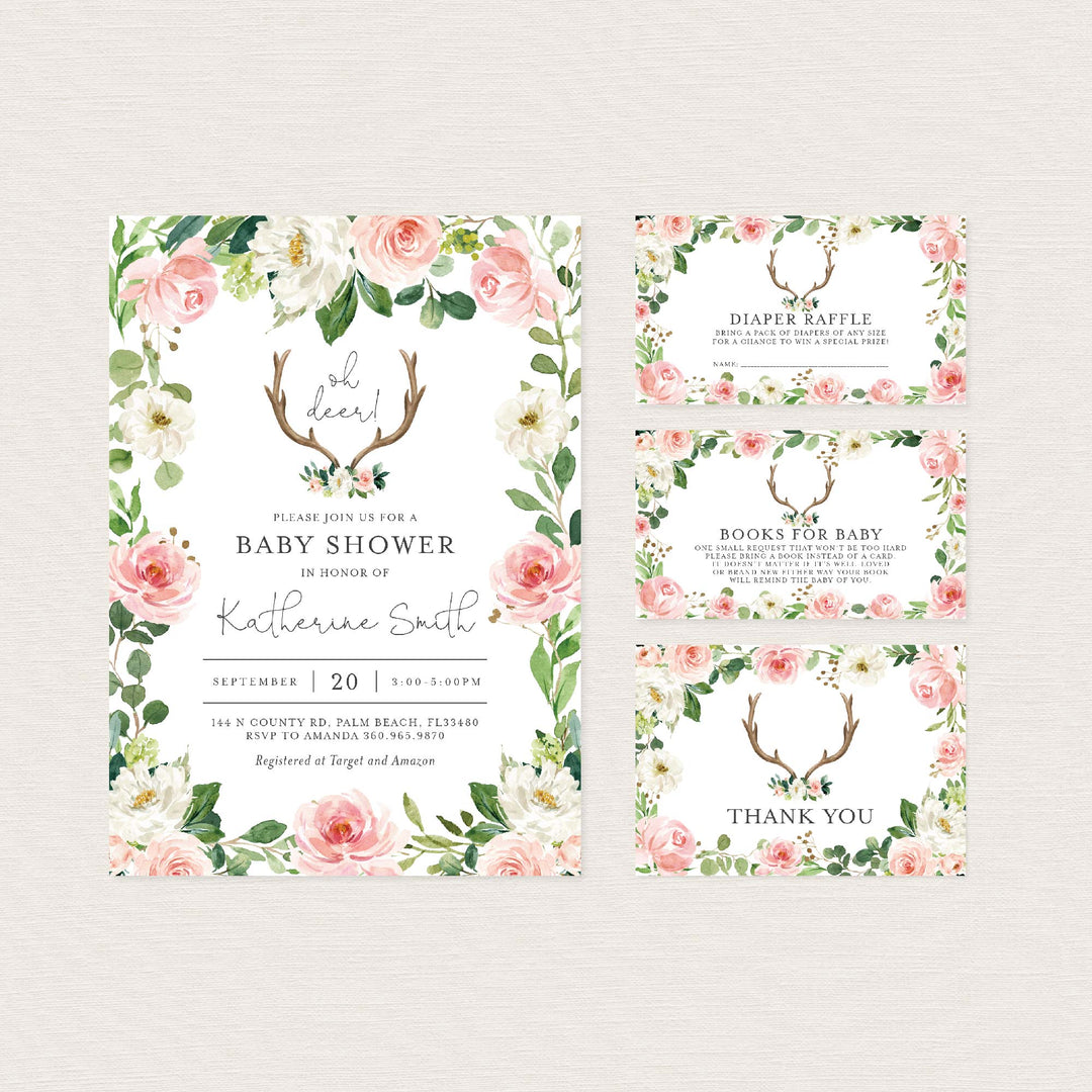 Antler Blush Baby Shower Suite Printable