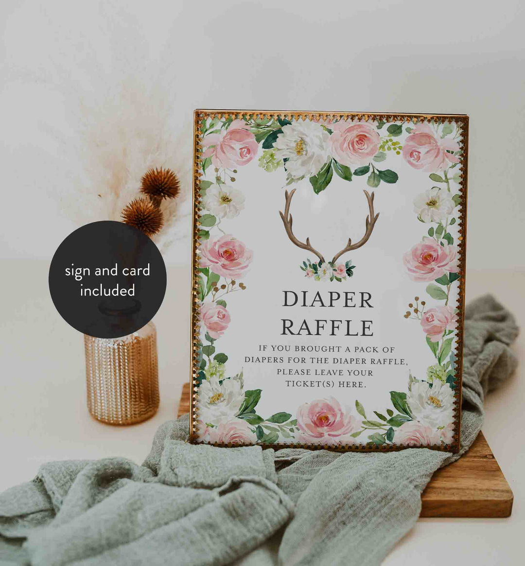 Antler Blush Baby Shower Diaper Raffle Printable