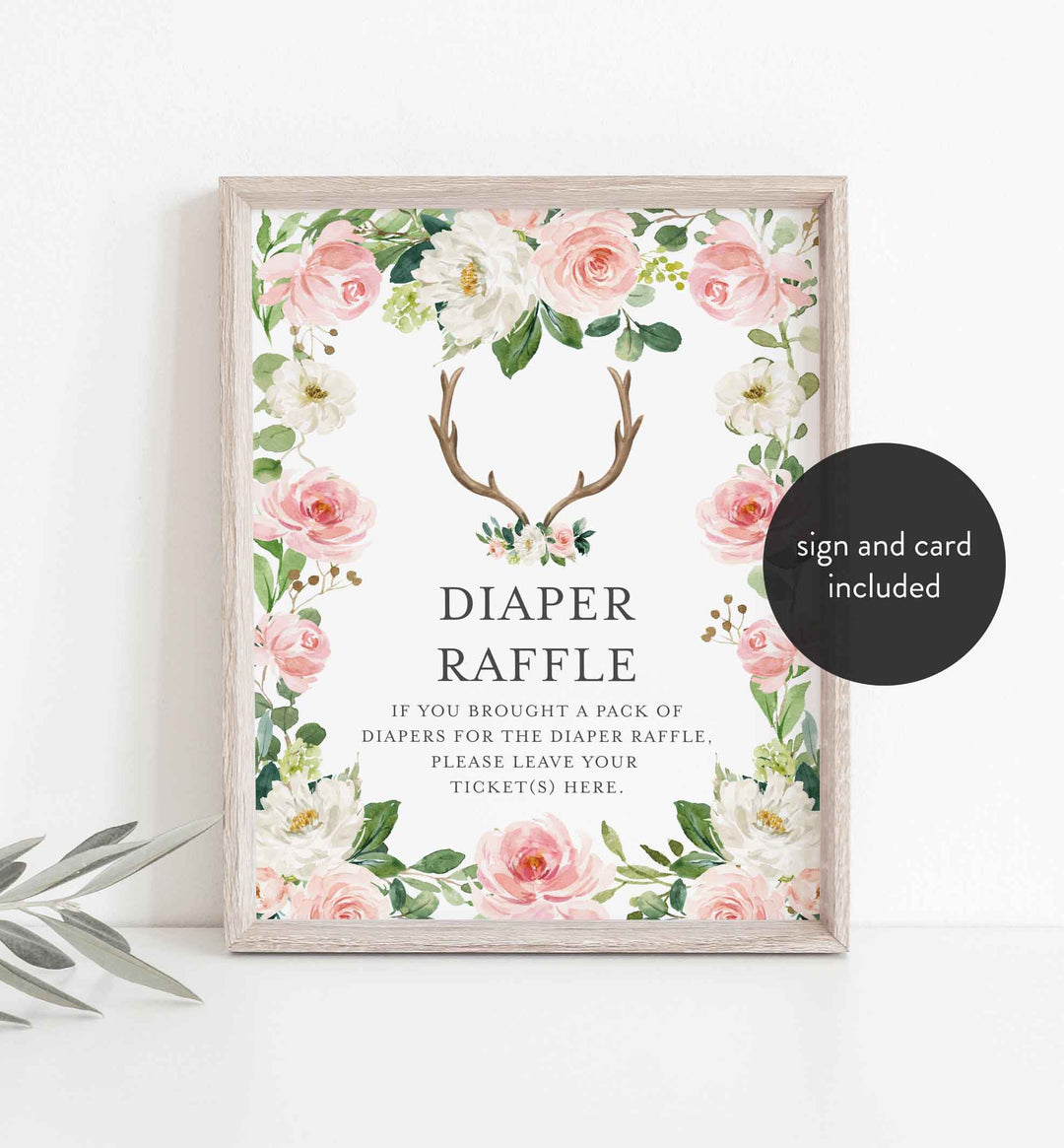 Antler Blush Baby Shower Diaper Raffle Printable