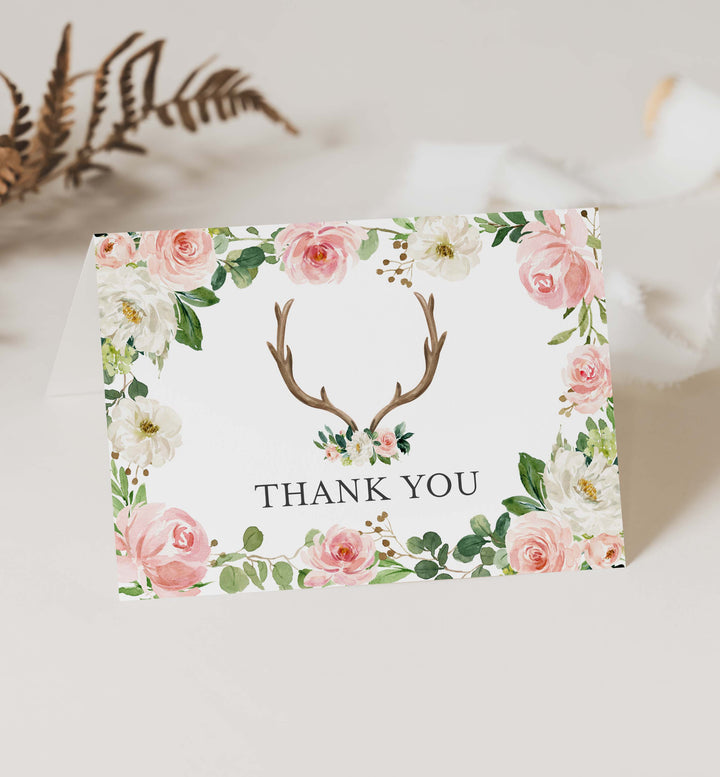 Antler Blush Baby Shower Thank You Card Printable