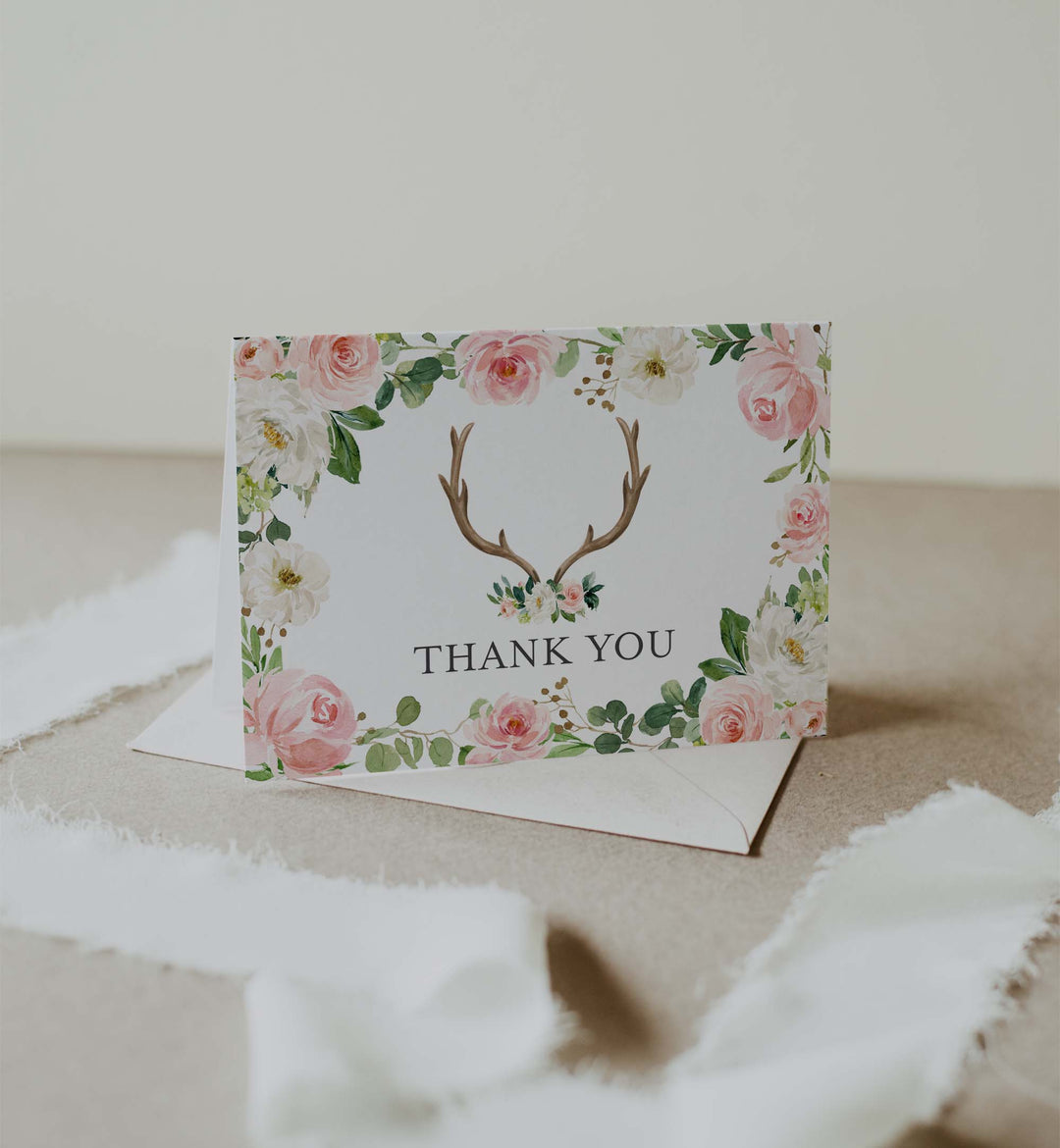 Antler Blush Baby Shower Thank You Card Printable