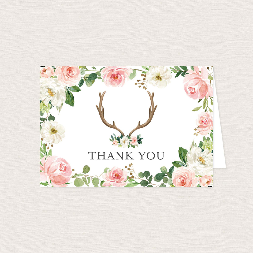 Antler Blush Baby Shower Thank You Card Printable