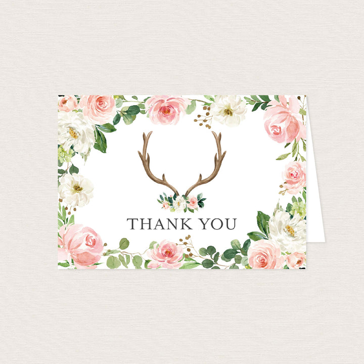 Antler Blush Baby Shower Thank You Card Printable