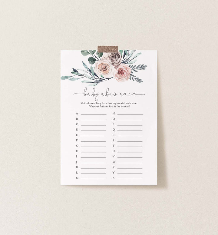 Boho Rose Baby Shower ABC's Race Game Printable