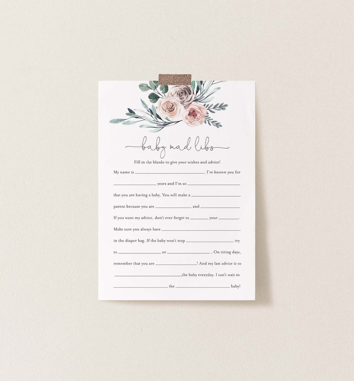 Boho Rose Baby Shower Mad Libs Printable