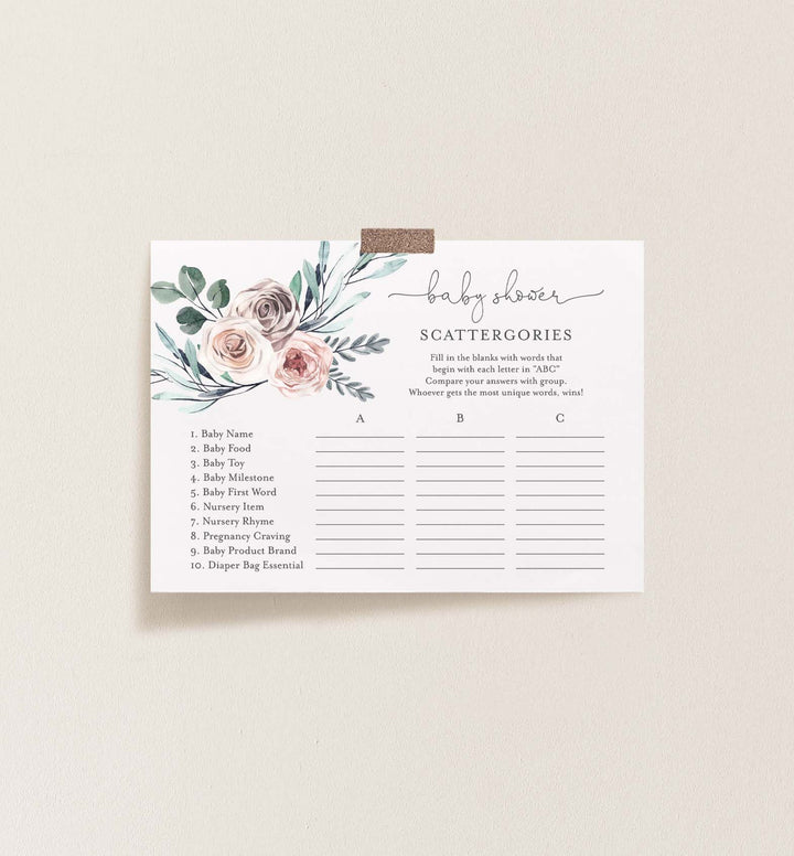 Boho Rose Baby Shower Scattergories Game Printable